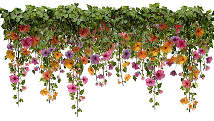 A vibrant flower arrangement hanging from the ceiling in a restaurant, with a mix of colorful flowers and greenery, creating a lively and inviting atmosphere.