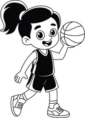 Happy Little Girl Dribbling a Basketball, Engaging in Fun Sports Activity, Illustrating Youth Athletics, Fitness, and Healthy Playtime