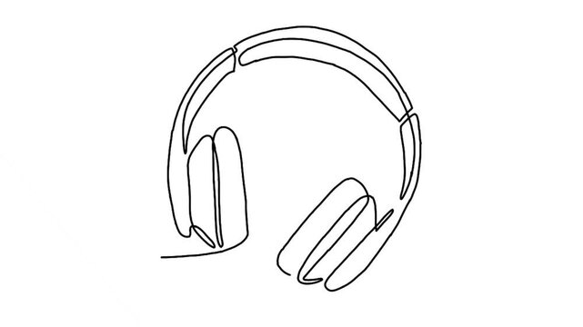 continuous line animation of headphone speaker device gadget