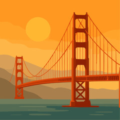 Fototapeta premium Golden Gate Bridge San Francisco Sunset Travel Illustration