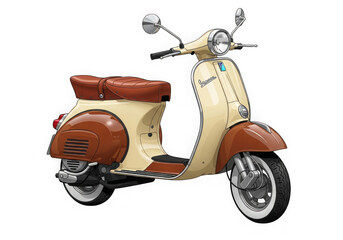 Classic vintage cream and brown scooter isolated, retro transport