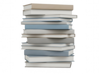 Stack of hardcover books isolated for education and reading concept in png transparent background format