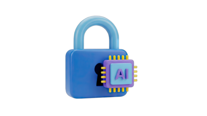 Blue Padlock Symbol Integrated With AI Chip Technology Represents Digital Security and Artificial Intelligence Innovations Transparent Background