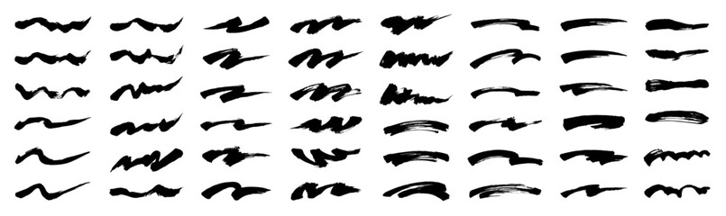 筆の手描きラインセット。見出し・テキスト用アンダーラインのベクター素材