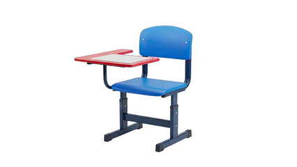 Blue Student Desk Chair With Red Trimmed Writing Tablet Isolated On Transparent Background For Easy Compositing