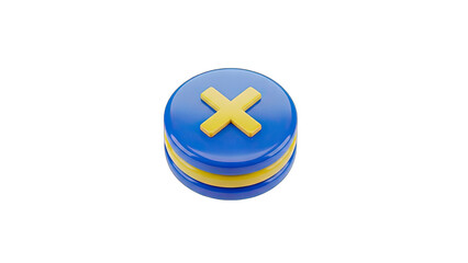 Blue Circular Icon With Yellow Cross Symbol Isolated On Transparent Background With Clean Shadows Simple Design Represents Rejection Or Incorrect Answer In Digital Interfaces
