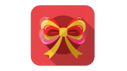 Festive Gift Bow Icon With Long Shadow On Red Background