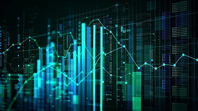 Blue finance business graph chart concept. A digital representation of financial data trends and metrics in vibrant blue tones.