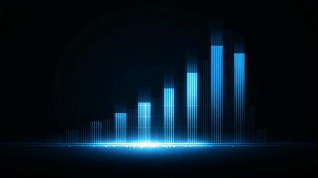 Blue finance business graph chart concept. Visual representation of data trends and growth with blue bars against a dark background.