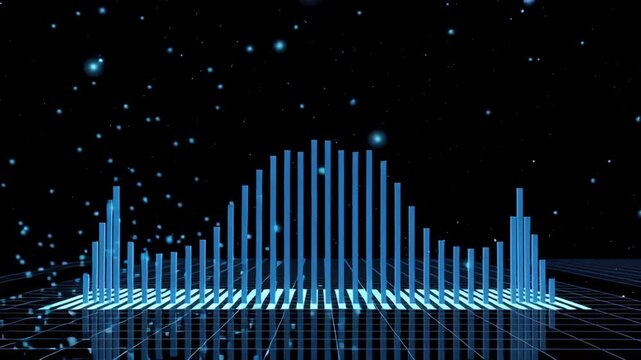 Blue finance business graph chart concept. A dynamic abstract representation of data flow with glowing particles and waves against a dark background.