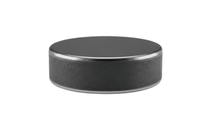 Black Hockey Puck with Silver Rim and Textured Side Isolated on Transparent Background for Sports and Games