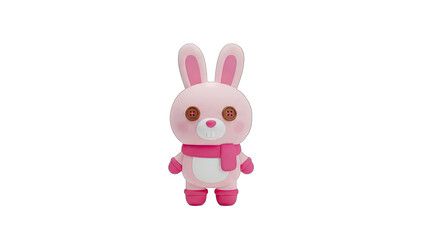 Adorable Pink 3D Cartoon Rabbit Character with Scarf and Boots on Transparent Background