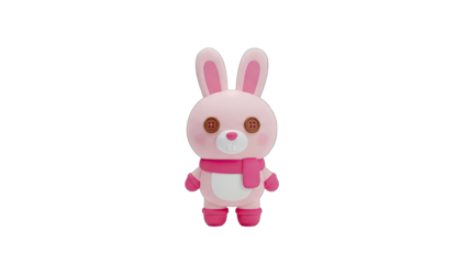 Adorable Pink 3D Cartoon Rabbit Character with Scarf and Boots on Transparent Background