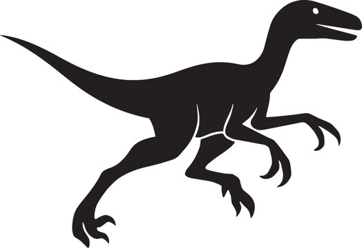 Running Velociraptor Silhouette Vector &ndash; Dynamic 3/4 Perspective Dinosaur Illustration