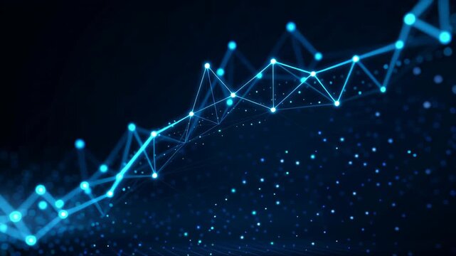 Blue finance business graph chart concept. A digital representation of data trends with connecting lines and glowing points.