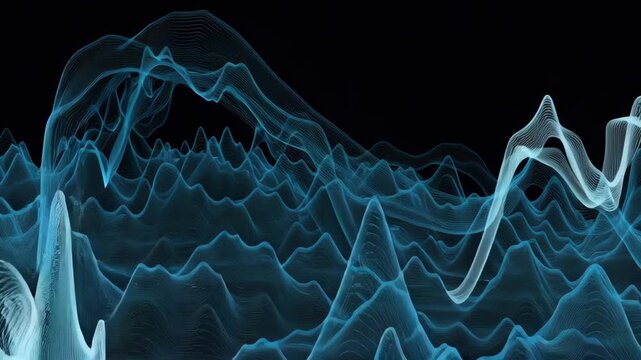 Blue finance business graph chart concept. Abstract visualization of data streams and trends represented by flowing lines and waves.