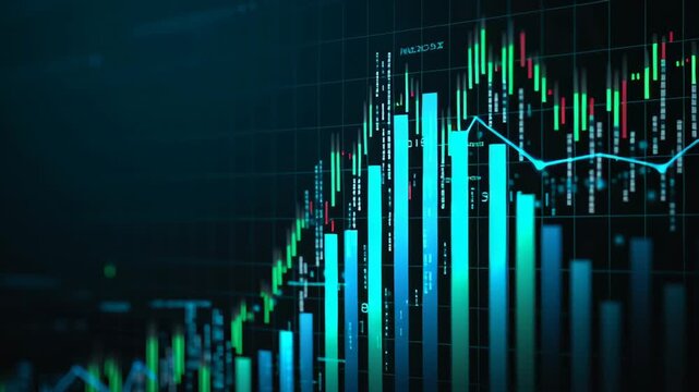 Blue finance business graph chart concept. A digital graph showing data trends and analysis with vibrant colors.