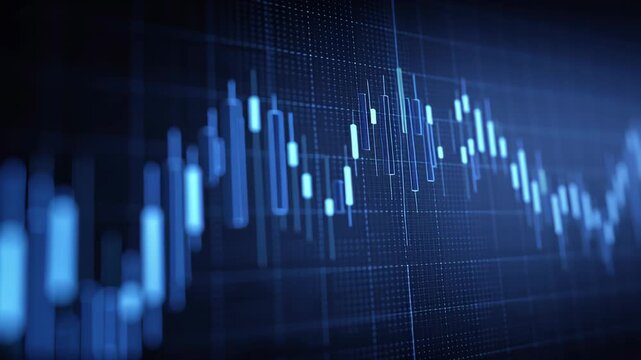 Blue finance business graph chart concept. Abstract visualization of financial data with candlestick chart elements in a digital format.