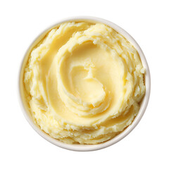 Delicious mashed potatoes with a pat of butter, isolated on a white background, beside crispy potato chips