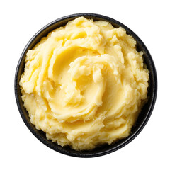 Delicious mashed potatoes with a pat of butter, isolated on a white background, beside crispy potato chips