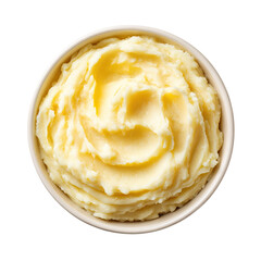 Delicious mashed potatoes with a pat of butter, isolated on a white background, beside crispy potato chips