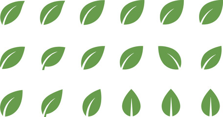Minimal leaf icon vector collection featuring clean green shapes, natural botanical elements, eco-friendly symbols, and simple foliage graphics for nature, branding, and design projects © MstMukta