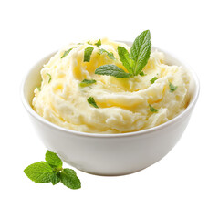 Delicious mashed potatoes with a pat of butter, isolated on a white background, beside crispy potato chips