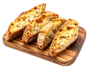 Almond Biscotti Slices Arranged on a Wooden Olive Board, Close-Up