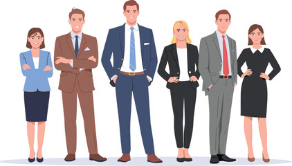 Obraz premium Corporate team of diverse business professionals in formal attire standing together, representing leadership, teamwork, office culture, and career success
