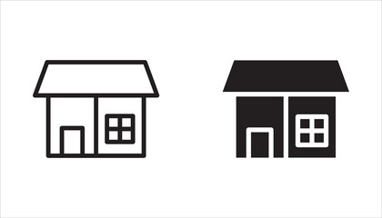 Web home icon set for websites and apps. Simple house symbol. Main page pictogram in filled, thin line, outline and stroke style. Isolated illustration.