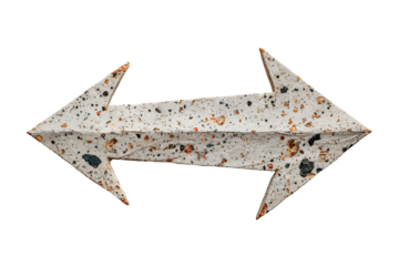 Two headed arrow symbol made of stone isolated on transparent background