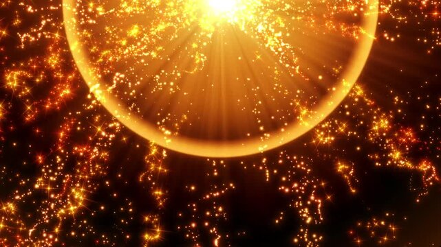 Impact background footage featuring particles of light glowing orange and spreading out