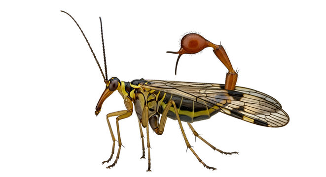 Scorpionfly with distinctive scorpion like tail and patterned wings