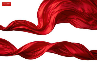 Vibrant red luxurious satin fabric flowing elegantly in motion