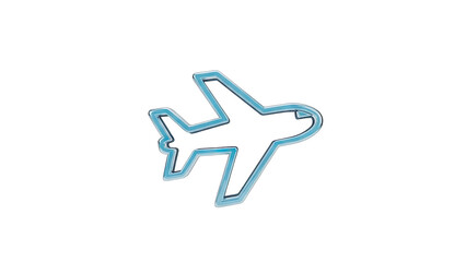 Airplane outline icon with blue glow on transparent background digital illustration aviation concept