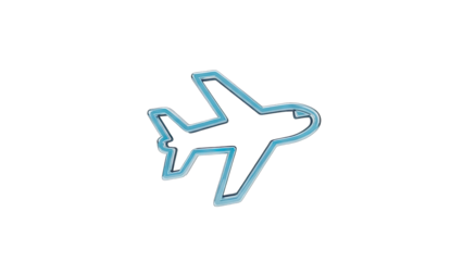 Airplane outline icon with blue glow on transparent background digital illustration aviation concept