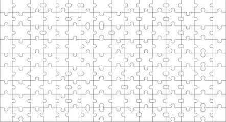 Blank jigsaw puzzle template vector featuring clean outlined pieces, customizable layout, interlocking shapes, and empty design for games, education, branding, and creative projects