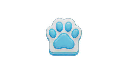 Adorable Blue and White Paw Print Icon with Textured Edges on Transparent Background Ideal for Pet Related Designs