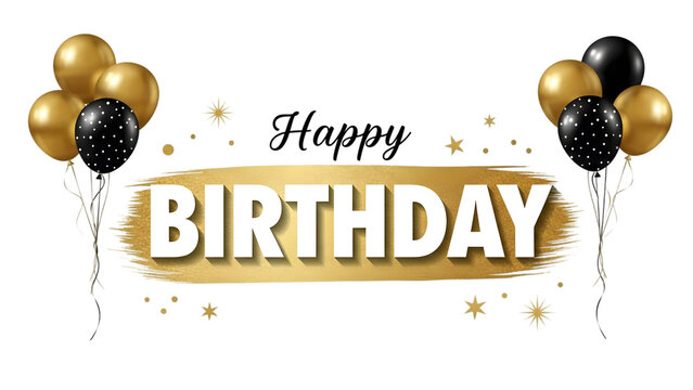 Golden birthday banner with balloons isolated on transparent background