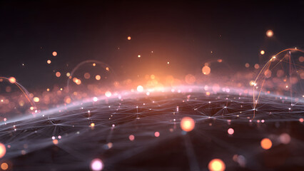 A bright digital horizon with blockchain nodes rising like interconnected glowing orbs