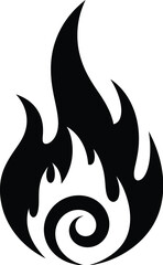 Black Stylized Flame or Swirl Icon on White Background fire abstract