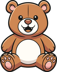 Cute cartoon teddy bear sitting with open arms, white belly, pink paws — children, nursery, toy, animal, playful theme