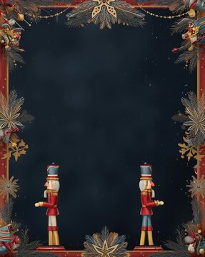 Nutcracker Soldiers in Festive Frame Animation: Rotating Toy Figures with Decorative Holiday Border 