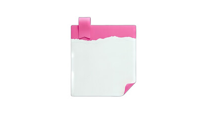 Pink Notepad with Ribbon and Torn Edge on White Background