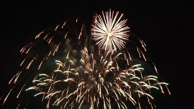 Fireworks explode in night sky with vibrant colors and smoke Kembang Api 306