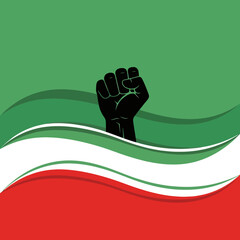 Pan african colors with raised fist, symbolic of black liberation and black history.
