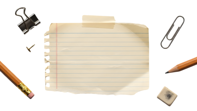 Notepad with office supplies isolated on transparent background - Powered by Adobe