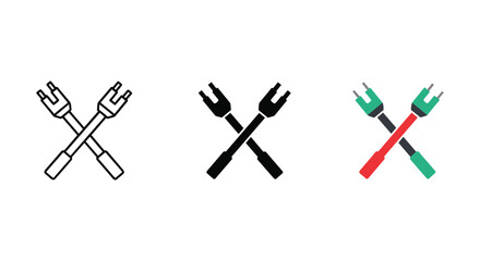Crossed electrical plugs icon set in different colors