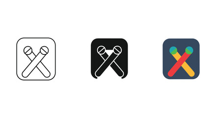 Set of three different drumstick icons in various styles