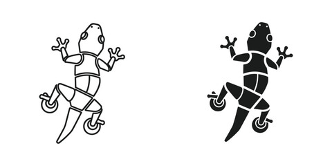 Stylized gecko lizard icon or silhouette with suction cups on feet isolated on